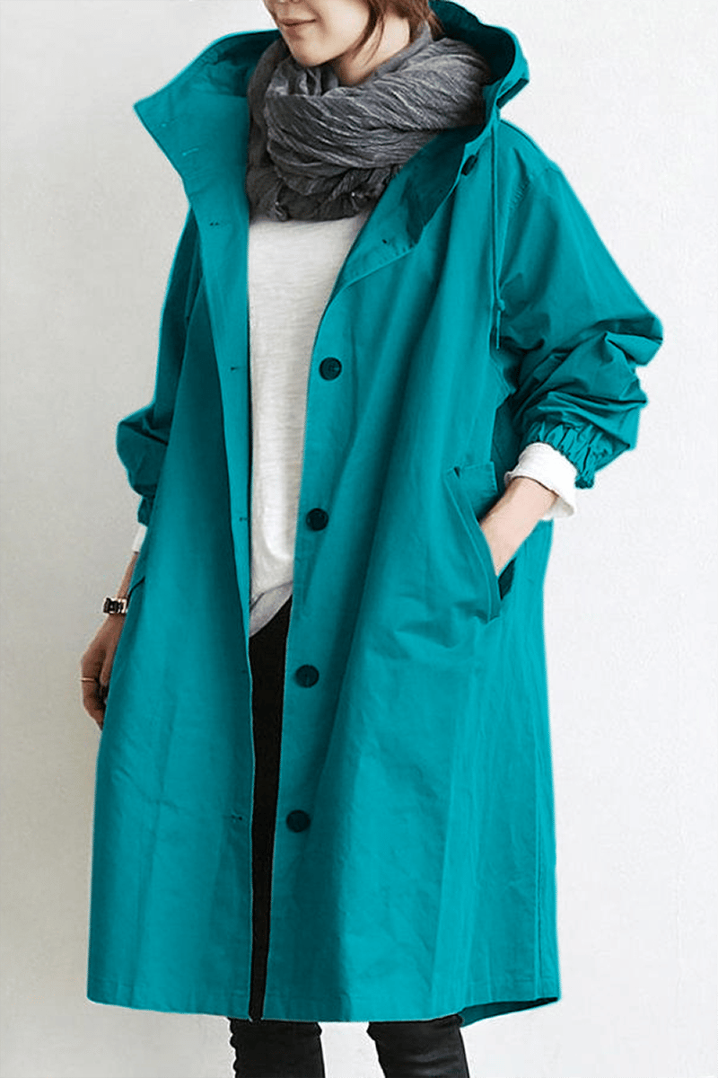 Women's Lightweight Trench Coat with Hood and Drawstring Waist — photo 9