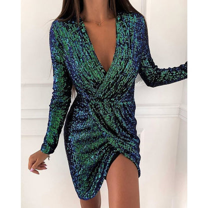 Women's Sequin Wrap Dress | Long Sleeve V-Neck Cocktail Dress for Festive Parties and Evening Events | Shimmering Party Wear — photo 8